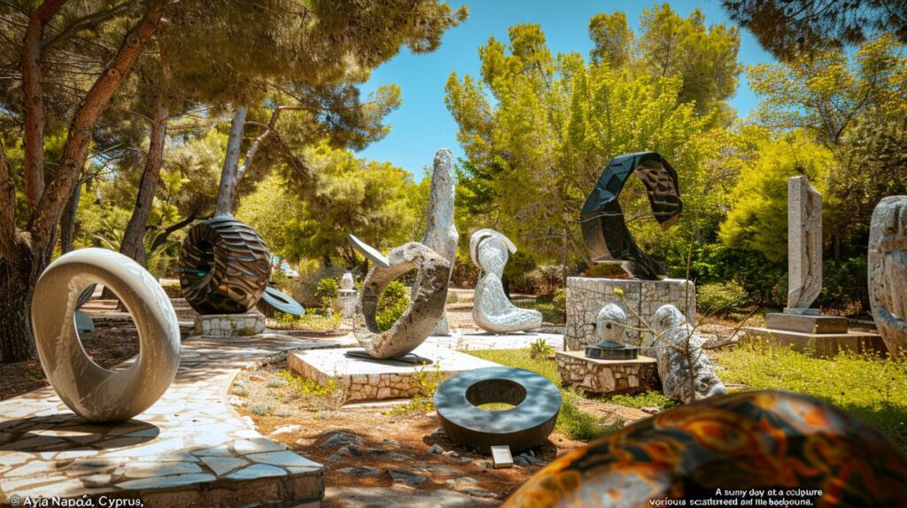 Bunte Skulpturen im Ayia Napa Sculpture Park, künstlerisch gestaltet und im Freien ausgestellt