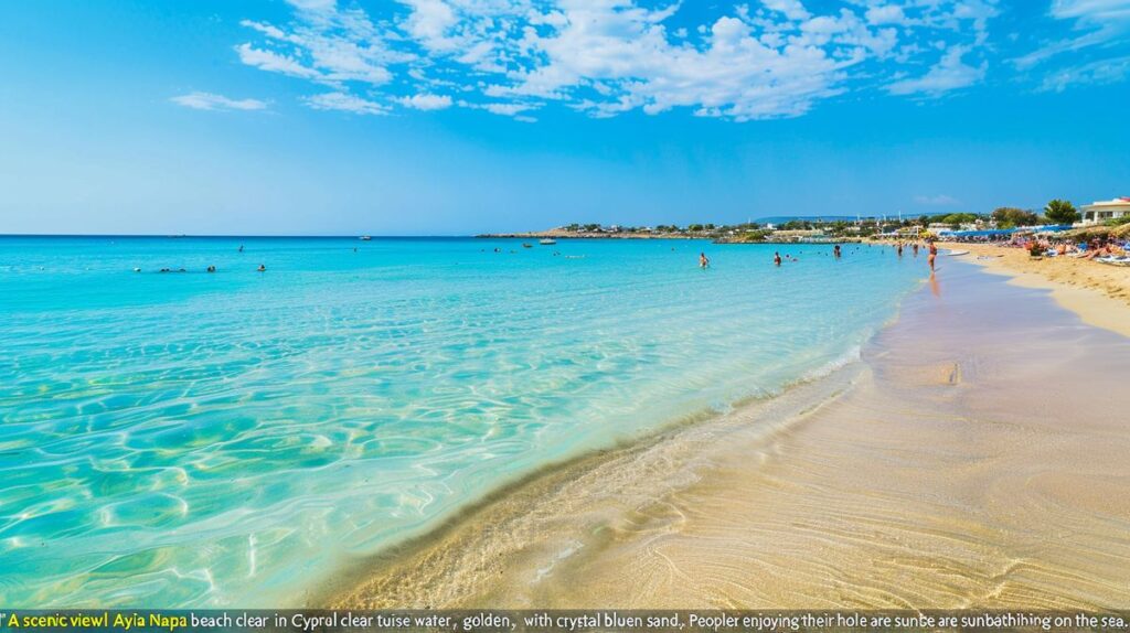 Strandurlaub in Ayia Napa mit Blick auf das klare blaue Meer und entspannende Urlauber