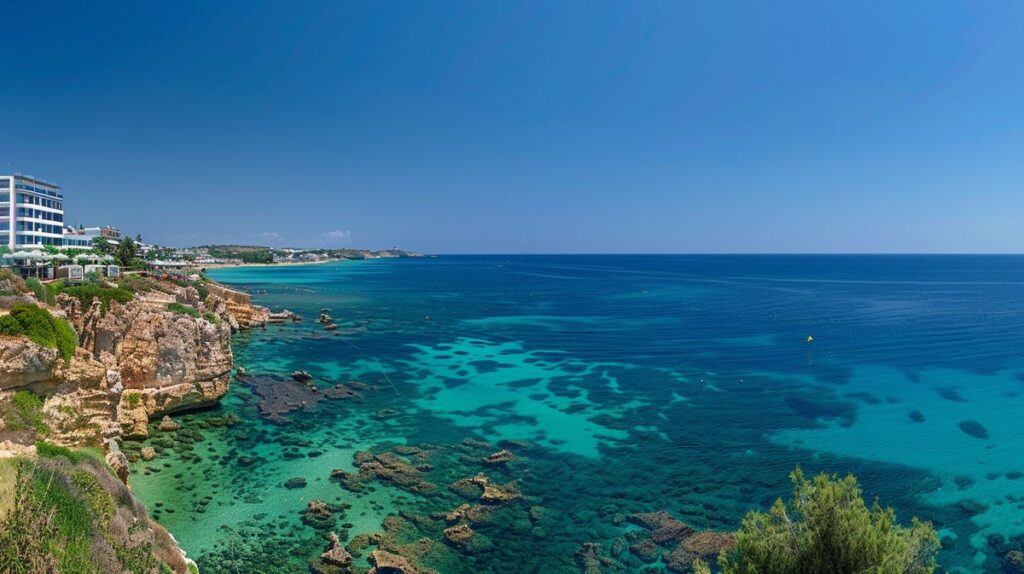 Hotels in Ayia Napa mit Blick auf den malerischen Strand und klarem blauem Wasser